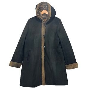 Stefania Sarle Black Nubuck with Brown Lining 100% Genuine Shearling Coat Sz‎ S
